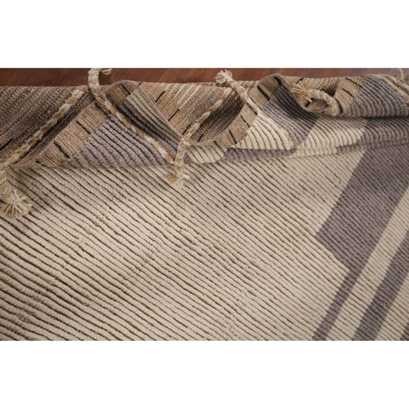 Earth Tone Moroccan Modern Area Rug Hand-Knotted Wool Carpet - 6'0"x 9'9"