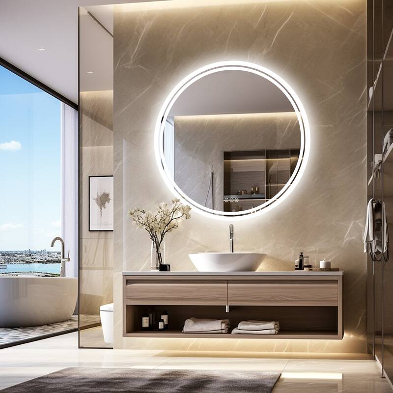 Backlit LED Bathroom Wall Mirror with Dimmable 3 Colors Anti-Fog - 23in.Wx 23in.H - Round