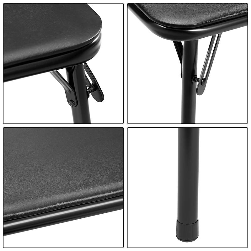 VECELO 5 Pcs Kids Folding Activity Table and Chairs Set, Portable, with Ultra Soft PU Padded Cushion, Matte Black
