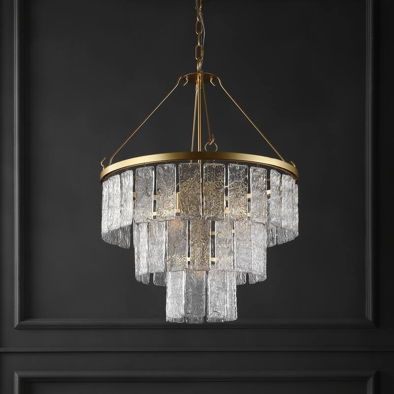 SAFAVIEH Couture Ima Art Deco 3-Tier Pendant Chandelier - 23.75 In W x 23.75 In D x 34.5 / 82.5 In H - Gold