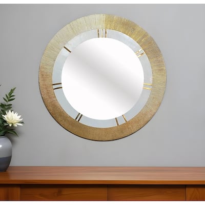 HomeRoots 36" Gold and White Round Aluminum Ribbed Edge Framed Accent Mirror - 36' X '36' X '0.8