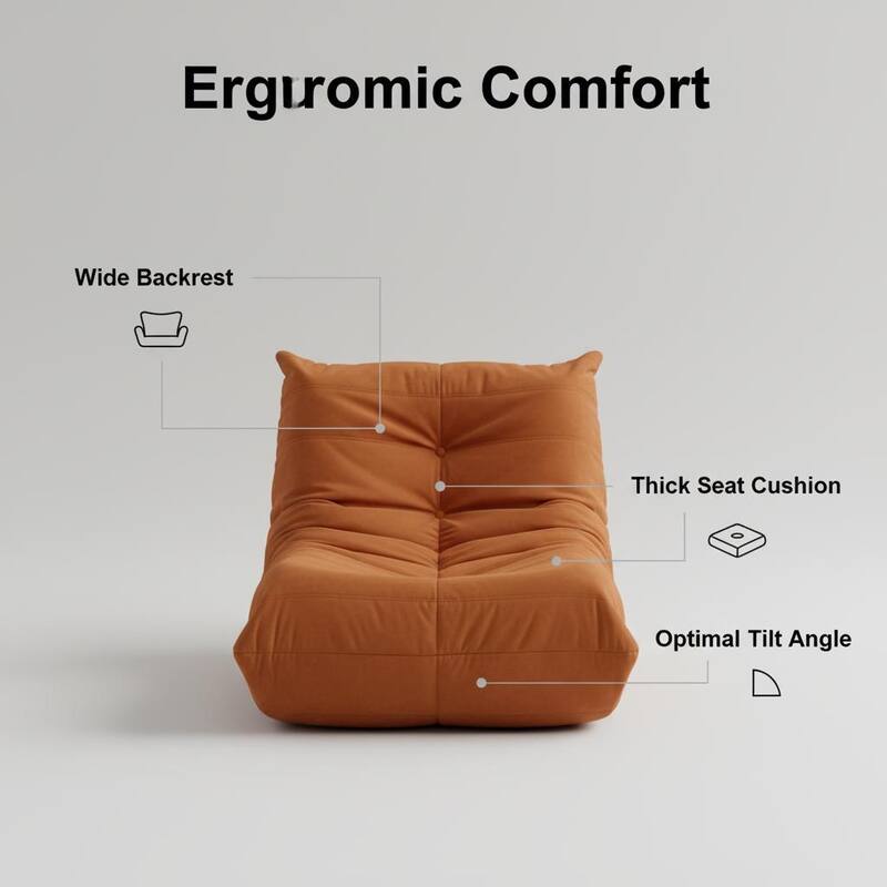 Corduroy Upholstered Oversized Ergonomic Curved Design Button-Tufted Comfy Bean Bag Lazy Sofa for Living Room