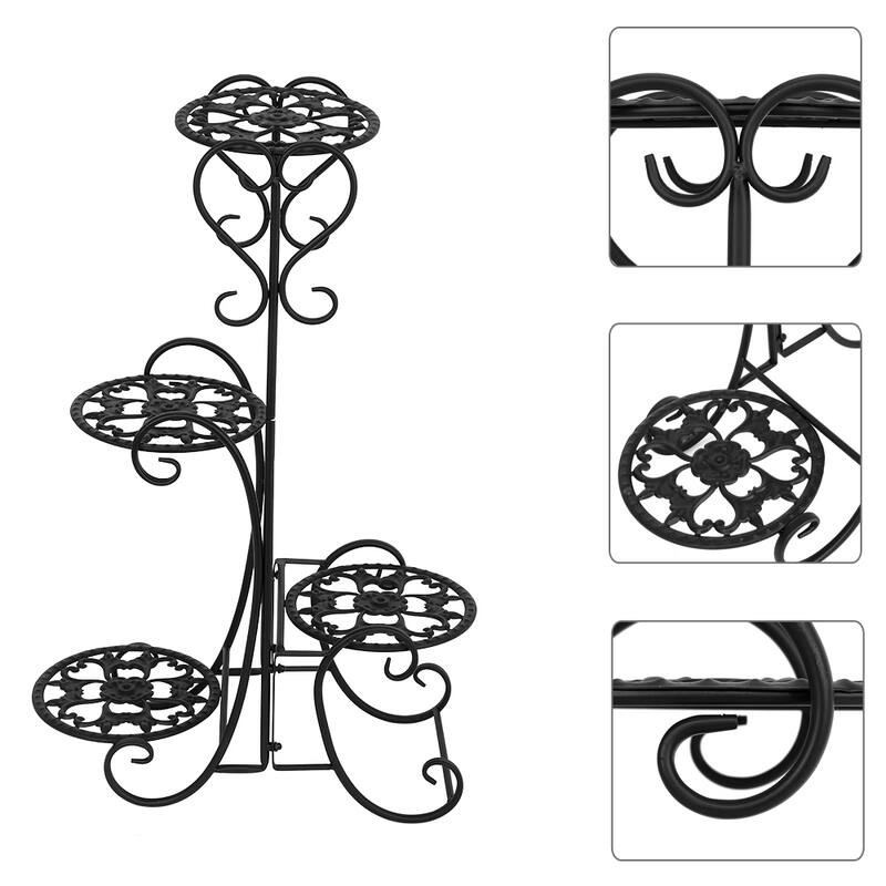 4 Pot Metal Shelves Plant Stand Decoration for Indoor Outdoor Garden