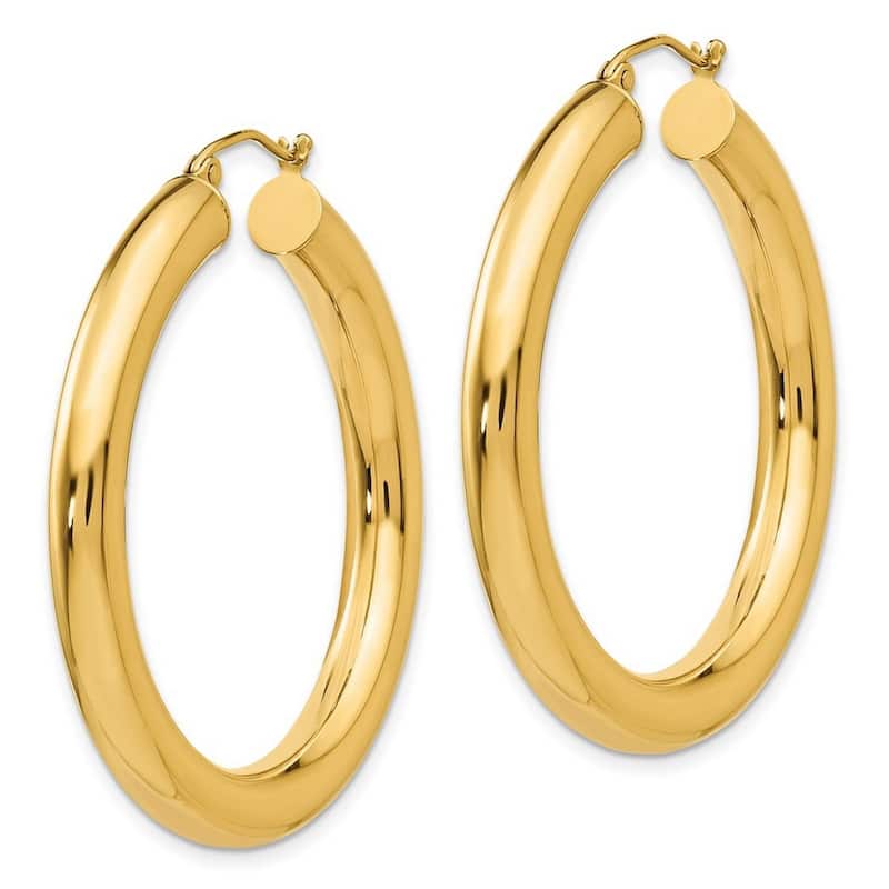 Curata 10k Yellow Gold 5mm Polished Solid Tube Hoop Earrings - 40mm 45mm 50mm