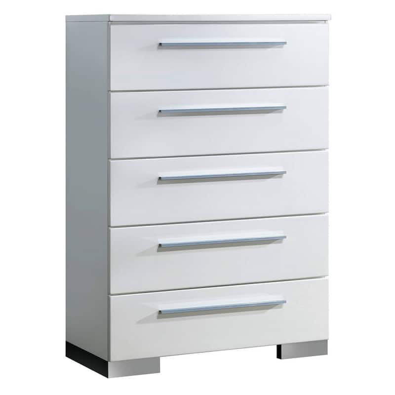 Contemporary Style Wooden Chest With Chrome Handles, White
