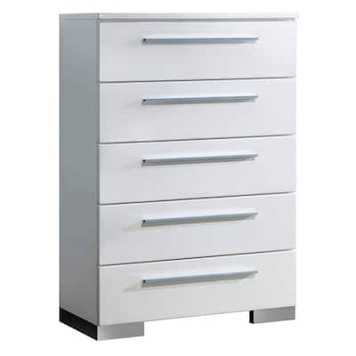 Contemporary Style Wooden Chest With Chrome Handles, White