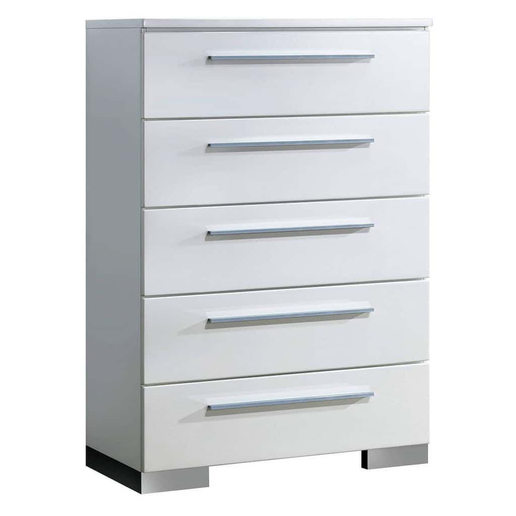 Contemporary Style Wooden Chest With Chrome Handles, White
