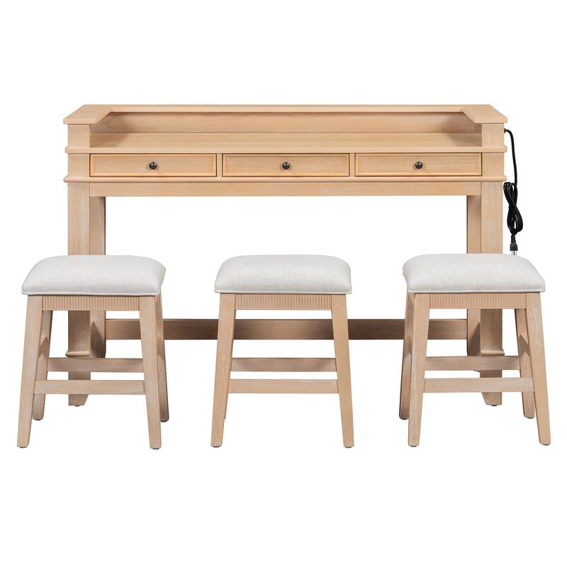 Roomfitters Kitchen Counter Height Bar Table Set, 3 Drawers, Pub Dining Furniture with Power Ports