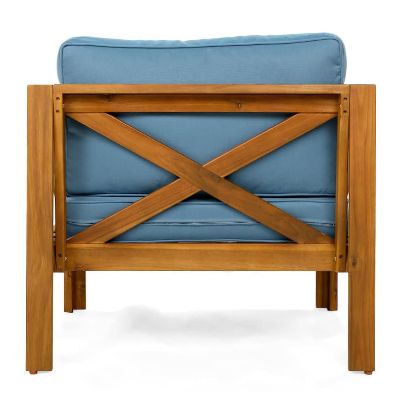 Blue Wood Club Chairs Upholstered Arm Chair Reading Chair with Cushions, Padded Chair Reception Chair Set of 4