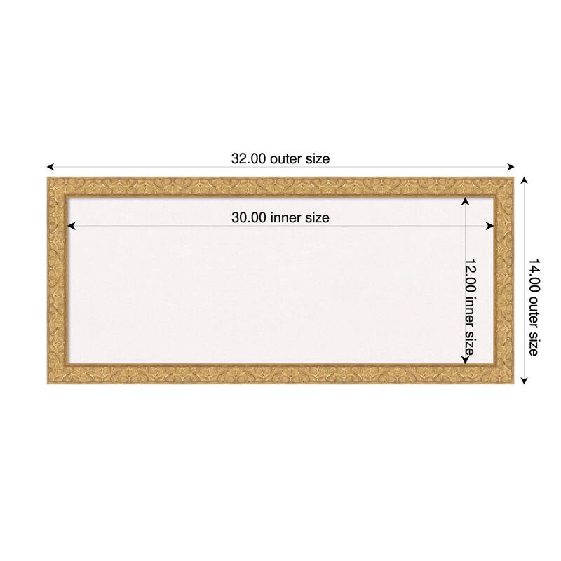 Lila Gold Wood Framed Cork Board - Bulletin Board, Organization Board, Pin Board - White - 32 x 14 in