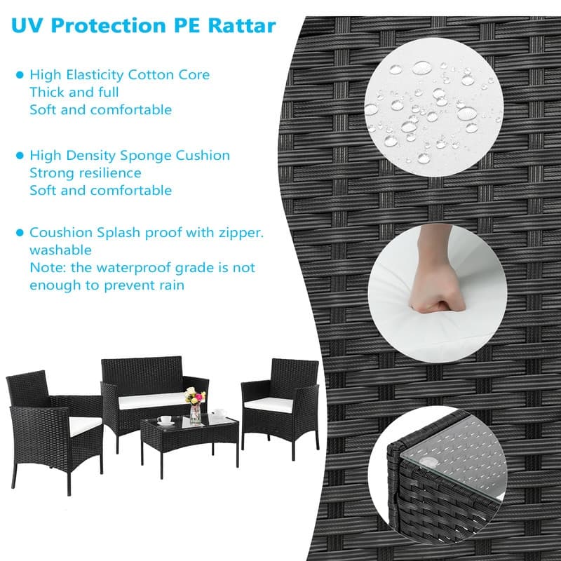 Outdoor 4-Piece PE Wicker Conversation Set with Cushion