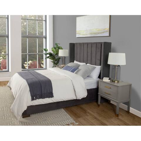 Ciara Channel Tufted Winged Upholstered Bed Grey Republic Design House