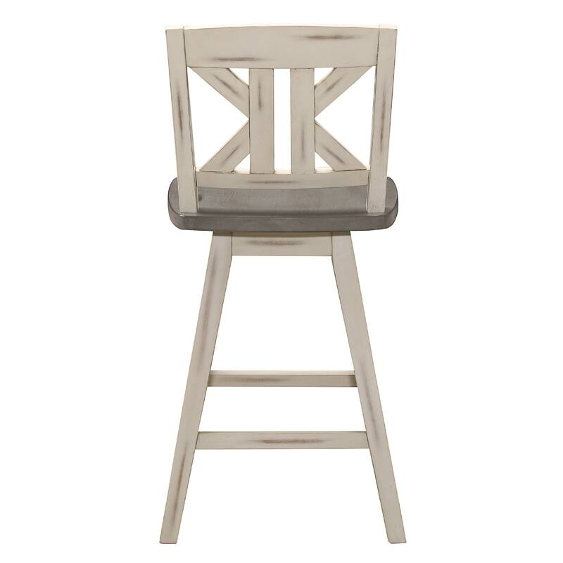 Ati Swivel Counter Height Chair Set of 2, X Back White Wood, Gray