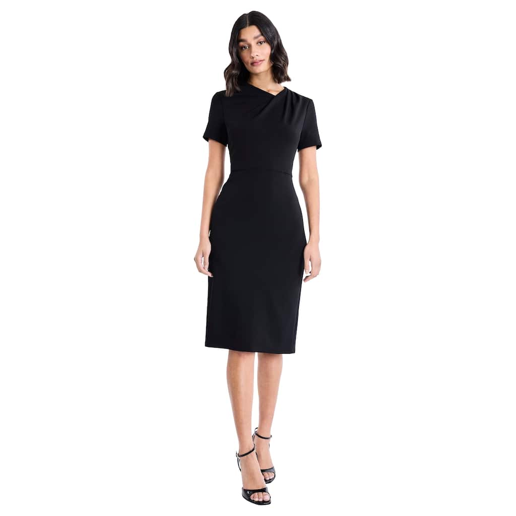 maggy london asymmetrical sheath dress Maggy London Women's Printed Gathered Midi Dress - NAVY/TEAL