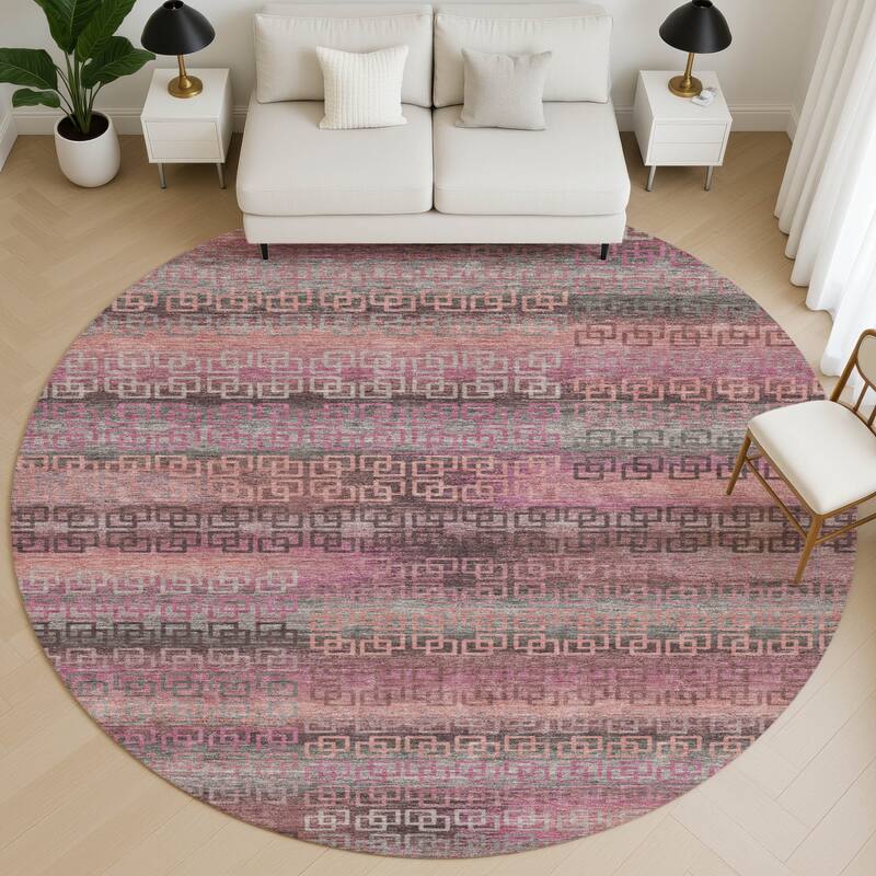 Premium Washable Super Soft Modern Stripe Mayfield Rug - Pink - 8' x 8'