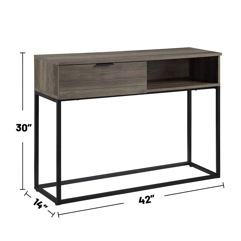 1 Door and 1 Open Compartment Writing Desk with Metal Legs in Rustic Oak and Black