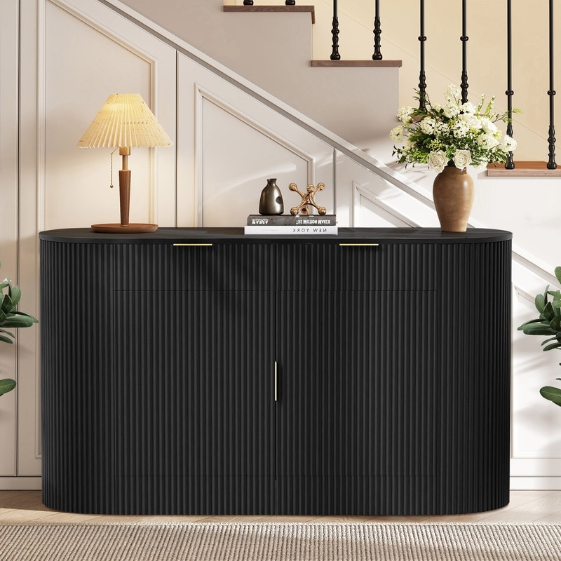 Modern 55.1" Sideboard Buffet Cabinet with 2 Curved Side Door and 2 Drawers for Living Room and Dining Area