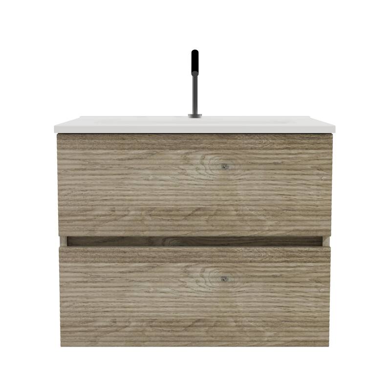 GDFStudio - Gloria Modern Wall-Mounted Floating Bathroom Vanity with Integrated Ceramic Basin & Soft-Close Drawers