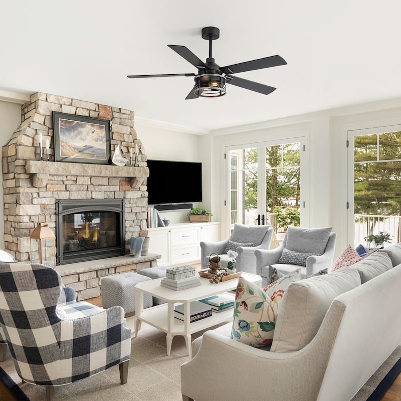 52-inch Reversible 5-Blade Caged Ceiling Fan with Light and Remote