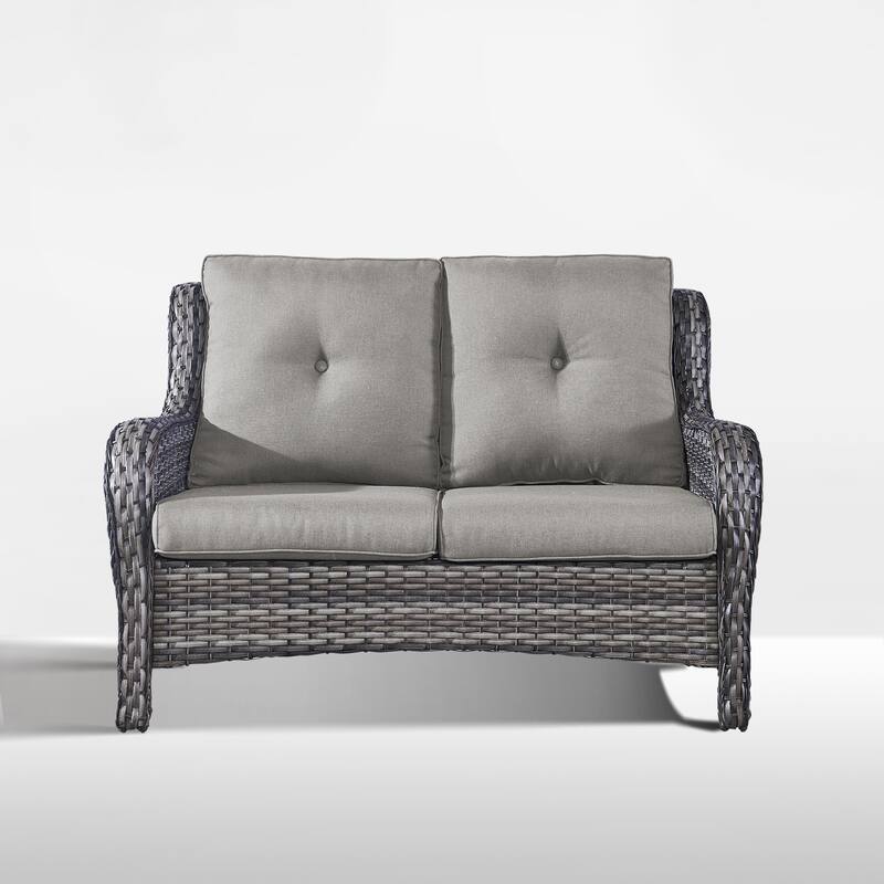 Outdoor Loveseat Sofa 2-Seat PE Rattan Patio Love Seat