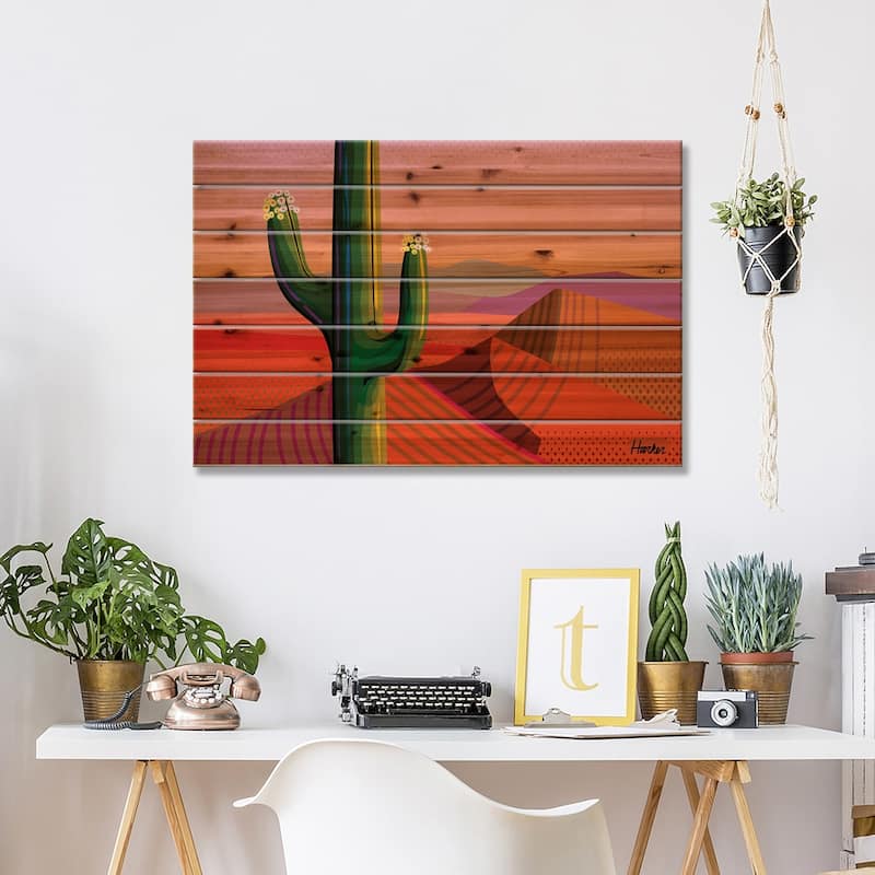 Saguaro Bloom Print On Wood by Charles Harker - Multi-Color