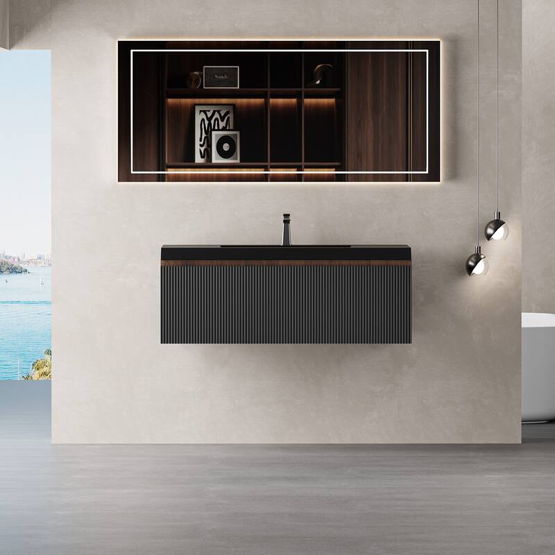 Wall Mounted Bathroom Vanity with Solid Surface Sink