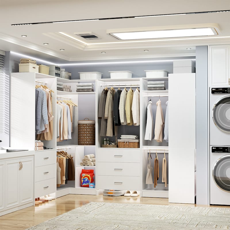 Cimly Set of 4 Closet Organizer with Drawers, U Shaped Freestanding Closet System