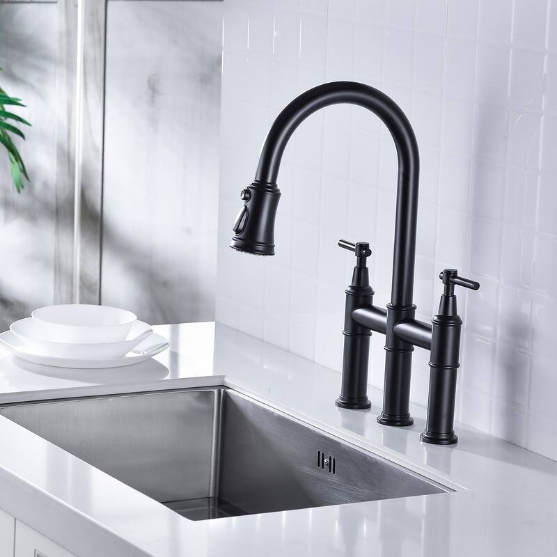 Bridge Kitchen Faucet with Pull-Down Sprayhead in Spot