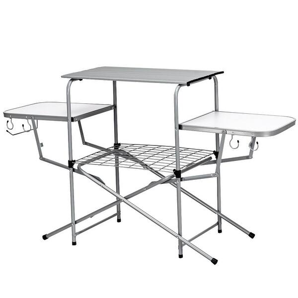 Costway Foldable Camping Table Outdoor Kitchen Portable Grilling Stand Folding BBQ Table