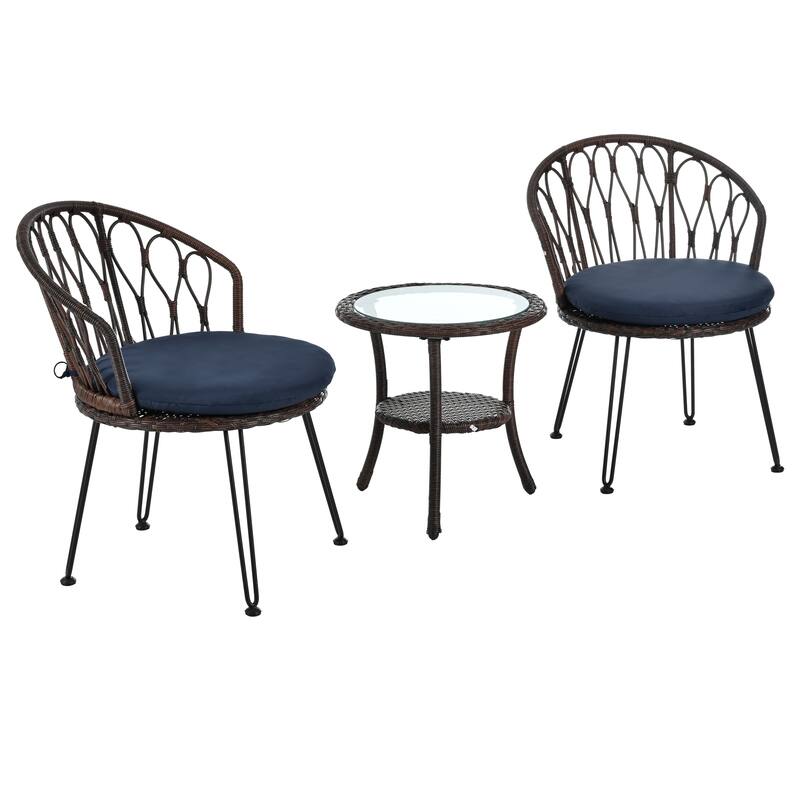 Modern Rattan Outdoor Set with Glass Table & Iron Chairs, Weatherproof