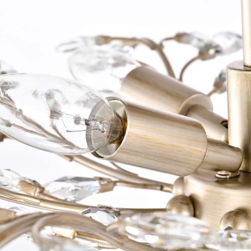 Holly 4-light Brushed Champagne Silver Crystal Leaves Flush Mount