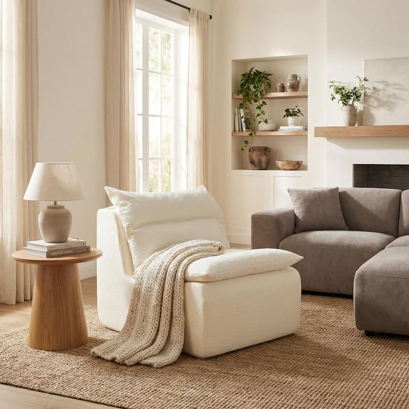 HOMYLIN 35.43" Lounge Chair, Single Seat Upholstered Sofa Chair - Beige