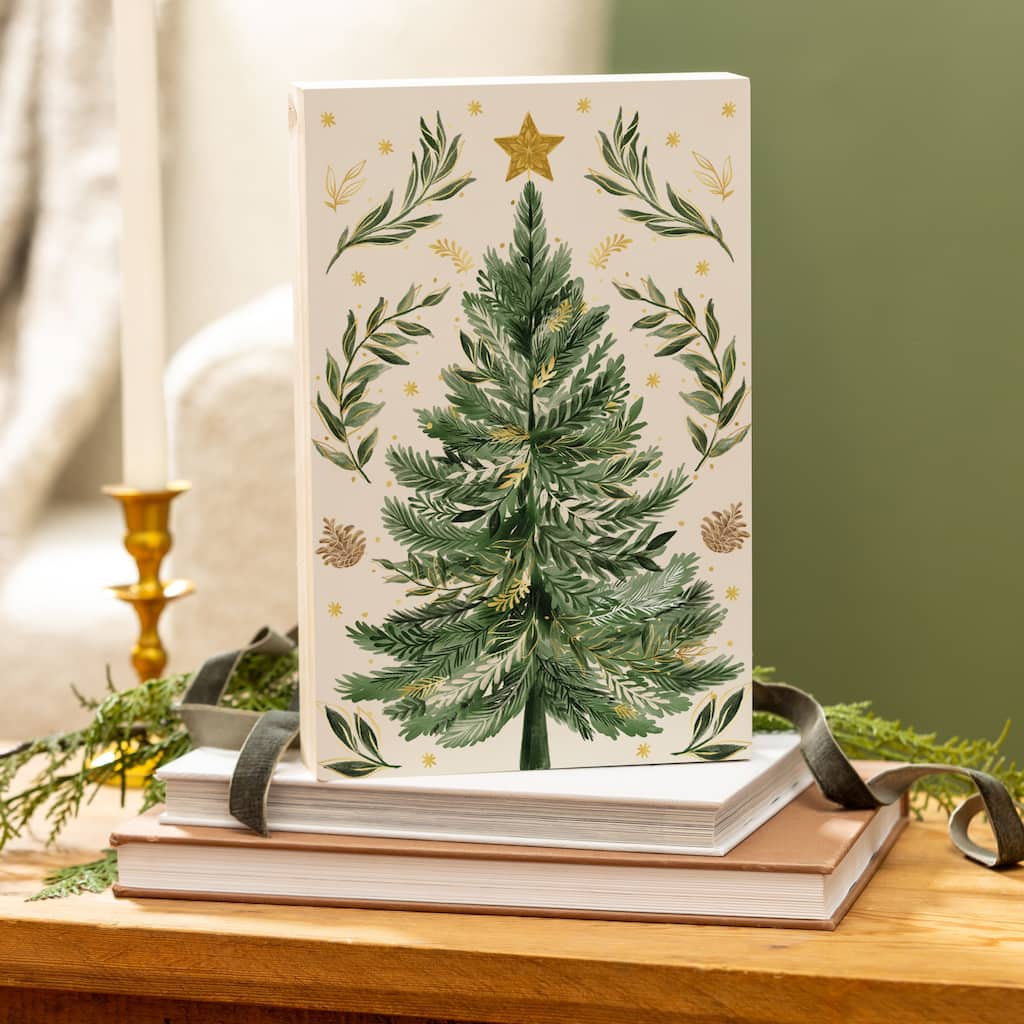 Shades of Green Christmas Tree Sign Wood Block - 12"L x 8"H - Multicolor