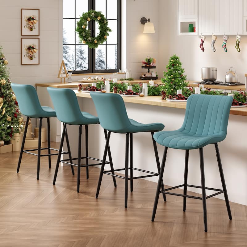 Set of 2 26 Inch Modern Faux Leather Barstools