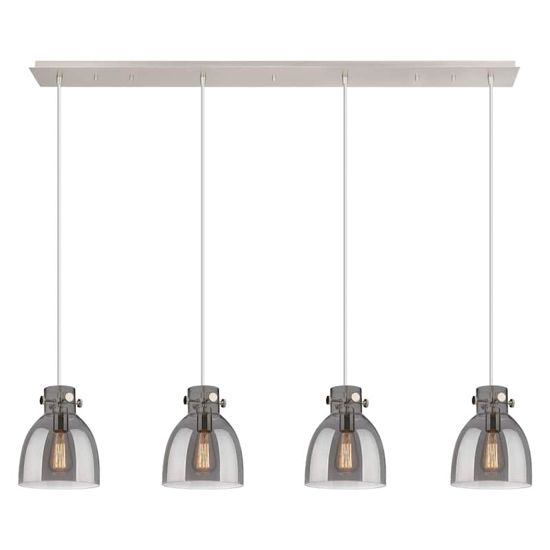 Innovations Lighting Newton Bell - 4 Light 8" Cord Hung Linear Pendant - Polished Nickel/Light Smoke