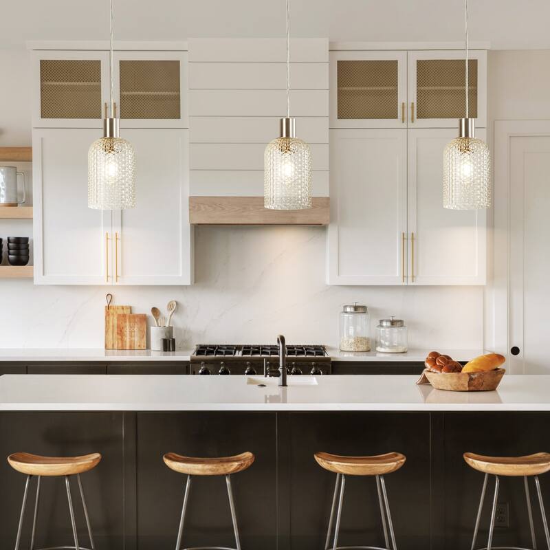 1/3-Light Modern Glam Bell-Shaped Adjustable Island Pendant Light with Clear/Blue/Amber Textured Glass