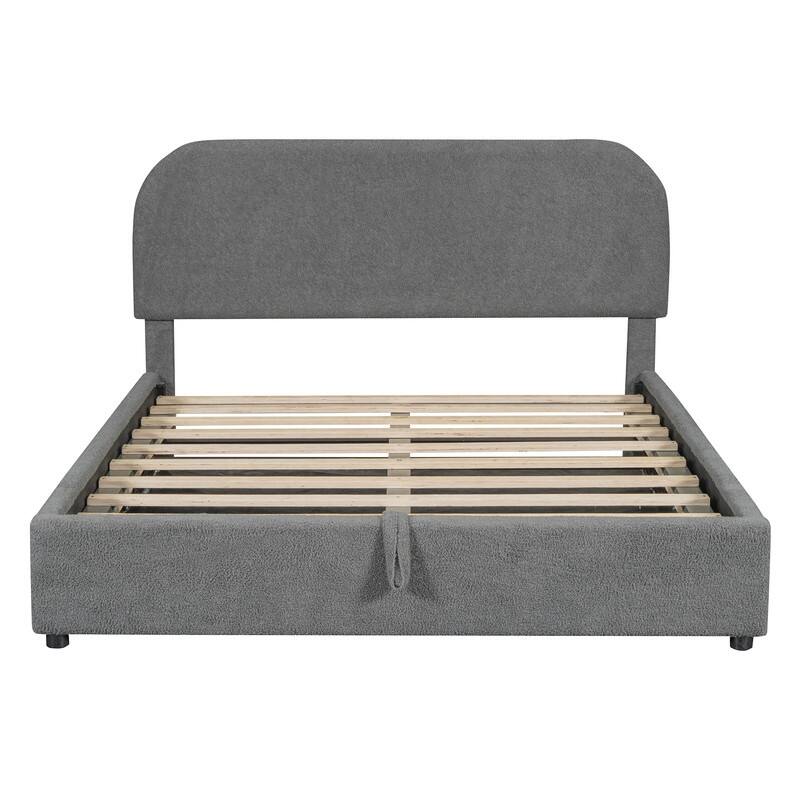Teddy Fleece Queen Size Upholstered Platform Bed with Hydraulic Storage System