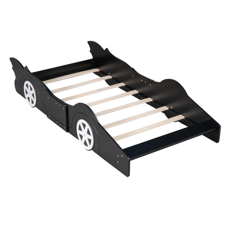 Twin Size Race Car-Shaped Platform Bed,Blue Kids Bed