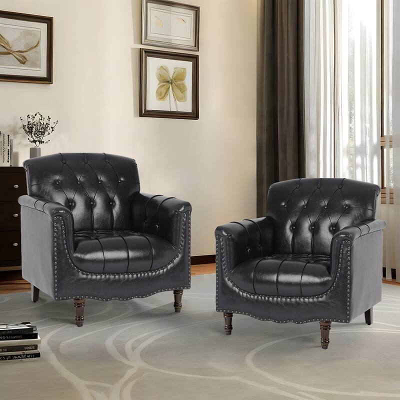 31" W Tufted Vegan Leather Accent Chairs for Living Room Set of 2