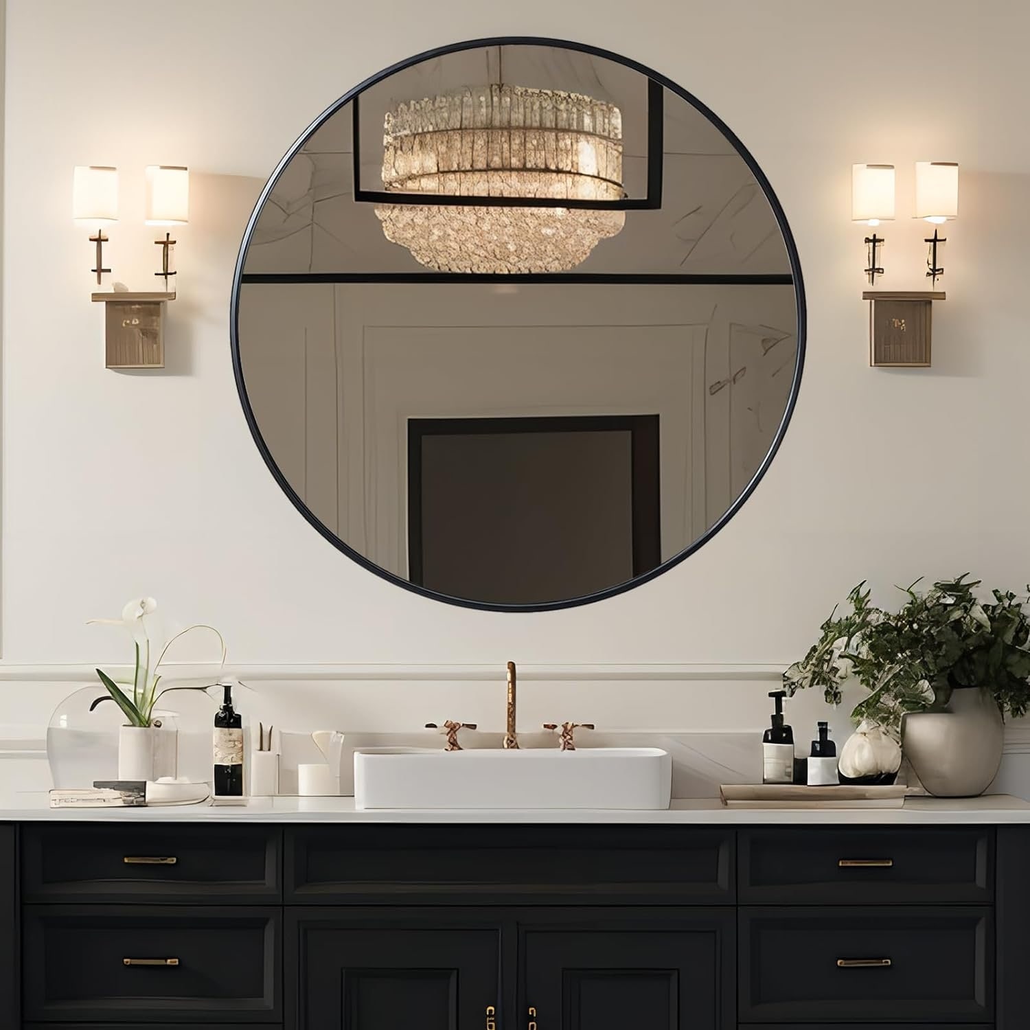 39 Inch Metal Framed Round Bathrrom Mirror For Wall