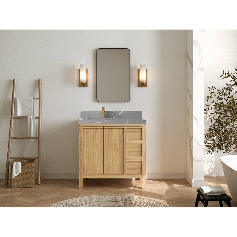 Willow Collections 36 in. W x 22 in. D Elizabeth Solid Teak Left Offset Sink Bathroom Vanity with Countertop