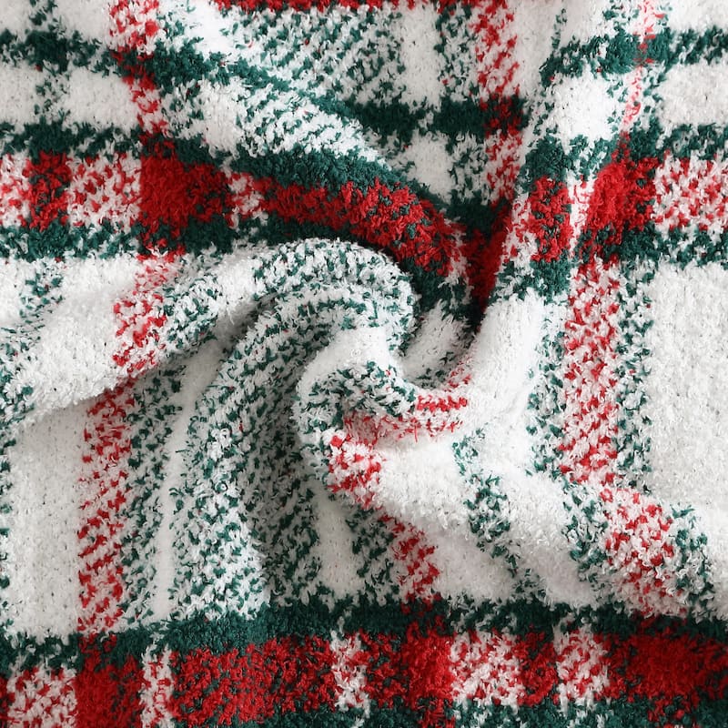 Nautica Emmet Plaid Feather Knit Red Throw Blanket