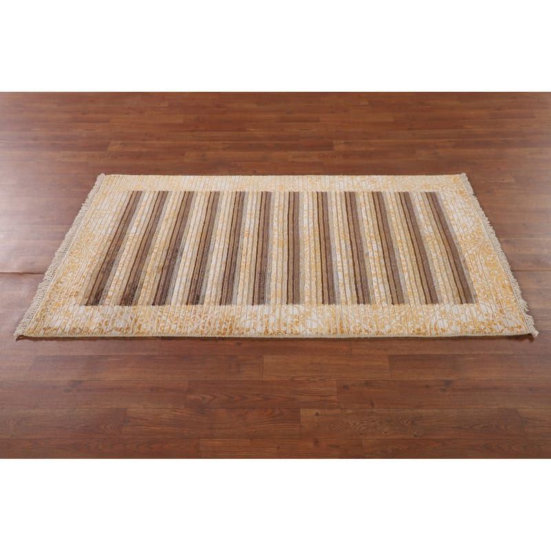 Striped / Abstract Oriental Accent Rug Handmade Wool Carpet - 2'9"x 4'9"