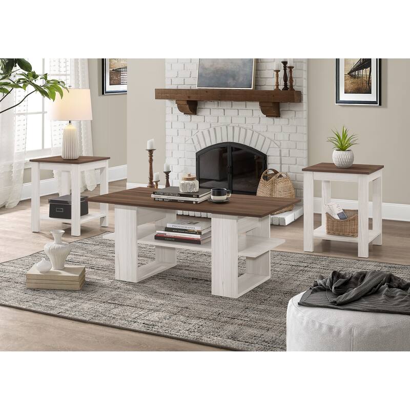 Beverly 3 pieces Coffee Table Set - Brown/Light Grey