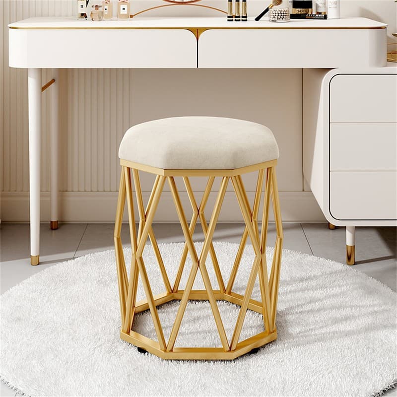 Modern Luxury Round Stool Office Chair and High-Density Foam - White