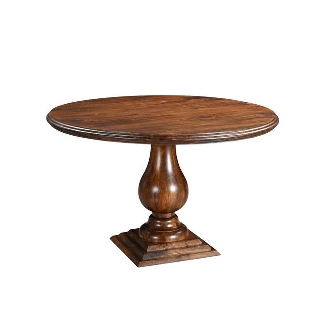 HomeRoots 48" Brown Solid Wood Pedestal Base Round Top Dining Table - 48.00 in. x 30.00 in. x 48.00 in.