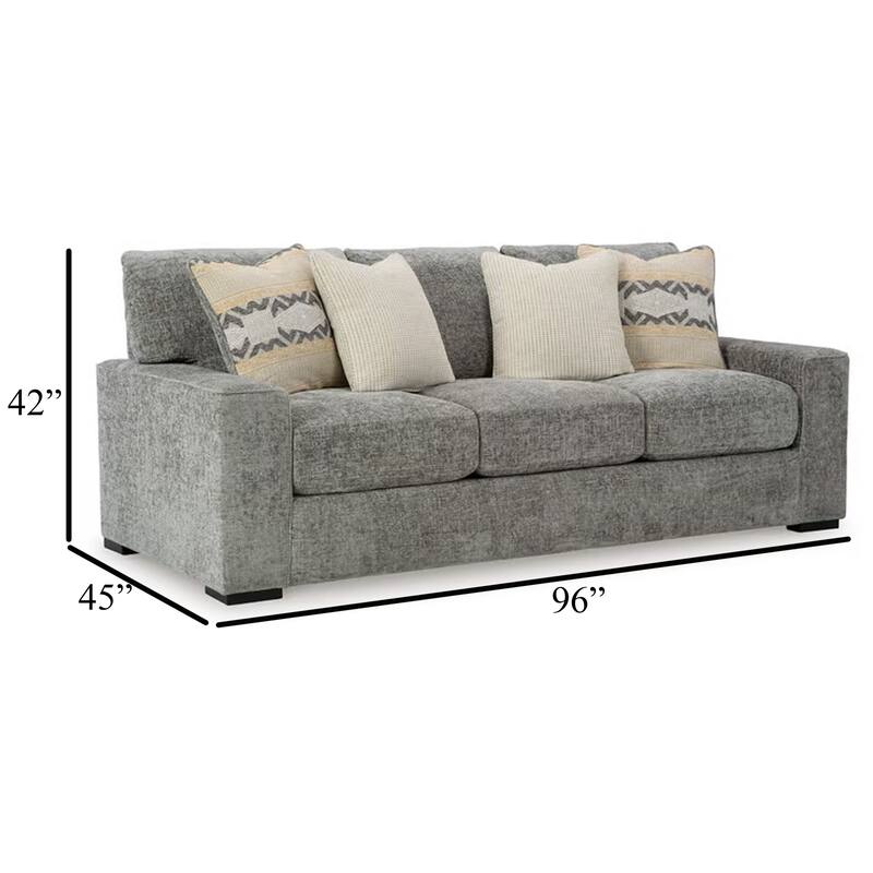 Mord Sofa, 96 Inch Soft Light Gray Polyester, 4 Accent Throw Pillows