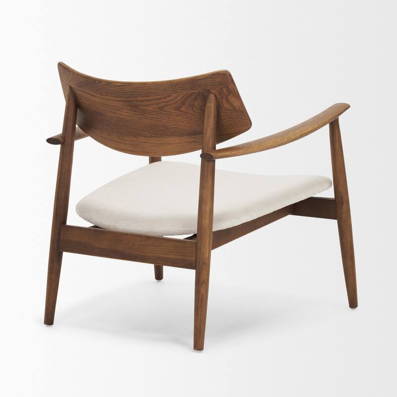 Haggen Medium Brown Oak Wood w/ Cream Fabric Accent Chair - 27.6L x 26.8W x 28.4H