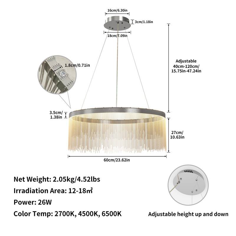 Aluminum Tassel Linear Chandelier Round Ceiling Pendant Lighting Fixture Over Dining Table, Kitchen Islands, Entryways