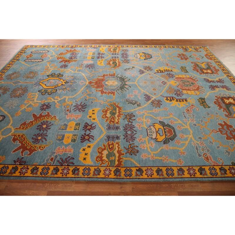 Light Blue Oushak Area Rug Hand-Knotted Oriental Wool Carpet - 8'10" x 11'10"